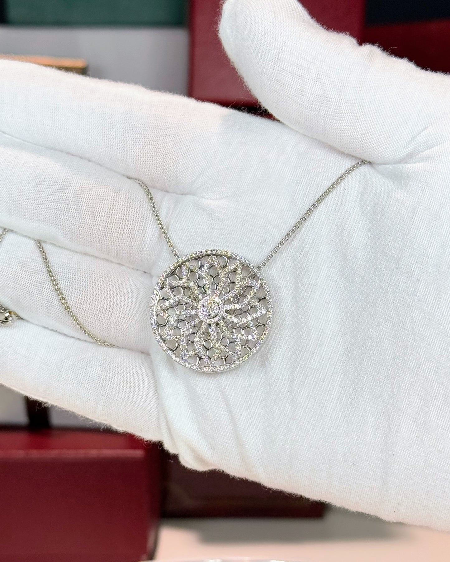 14k White Gold Rotating Ninja Star Diamond Pendant Necklace
