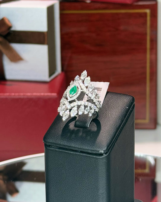 14k White Gold Marquise Emerald and Diamond Ring