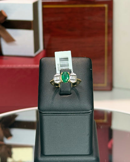 14k Yellow Gold Bowtie Design Emerald and Diamond Ring