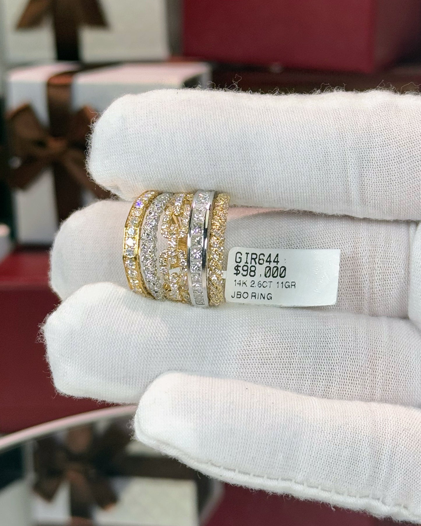 Layered Chains Design 14k Yellow Gold Diamond Ring