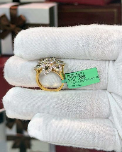 Fancy Color Diamond 18k Yellow Gold Flower Ring