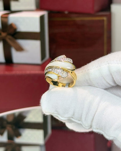 14k Yellow Gold MoP and Diamond Calm Shell Wrap Ring
