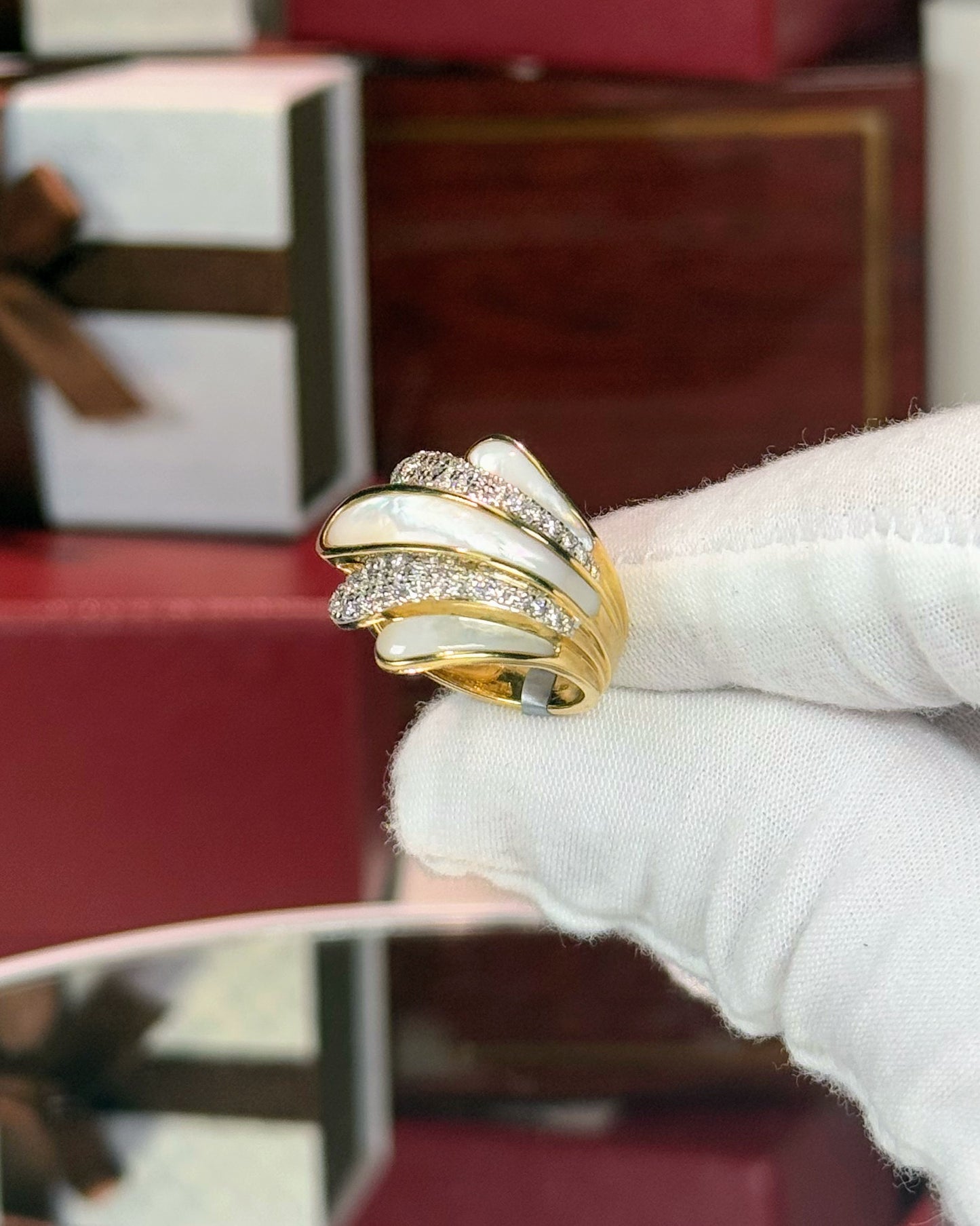 14k Yellow Gold MoP and Diamond Calm Shell Wrap Ring