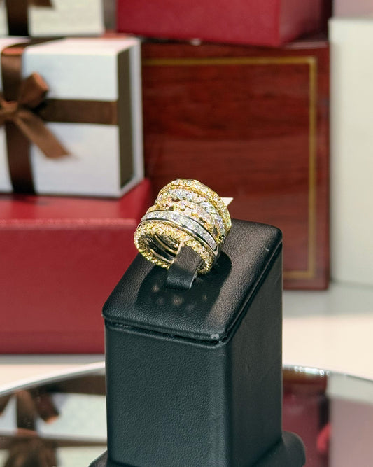 Layered Chains Design 14k Yellow Gold Diamond Ring