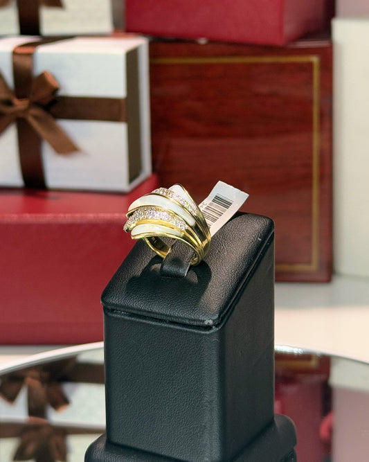 14k Yellow Gold MoP and Diamond Calm Shell Wrap Ring