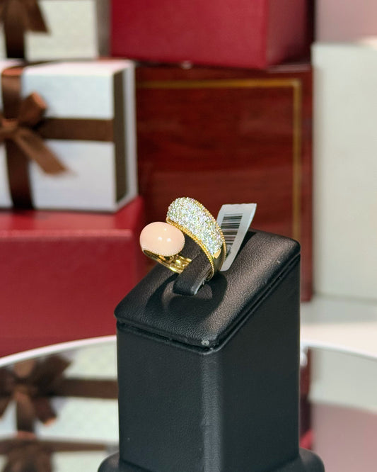 14k Yellow Gold Coral and Diamond Bypass Ring
