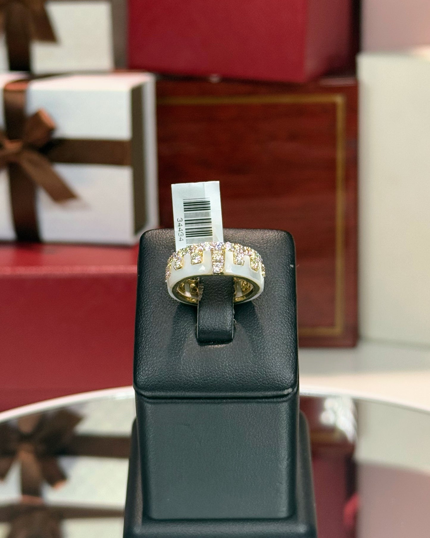 14k Yellow Gold MoP and Diamond Eternity Band Ring