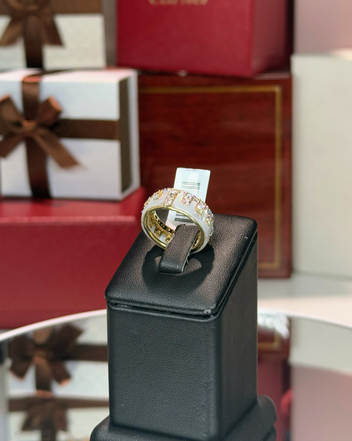 14k Yellow Gold MoP and Diamond Eternity Band Ring