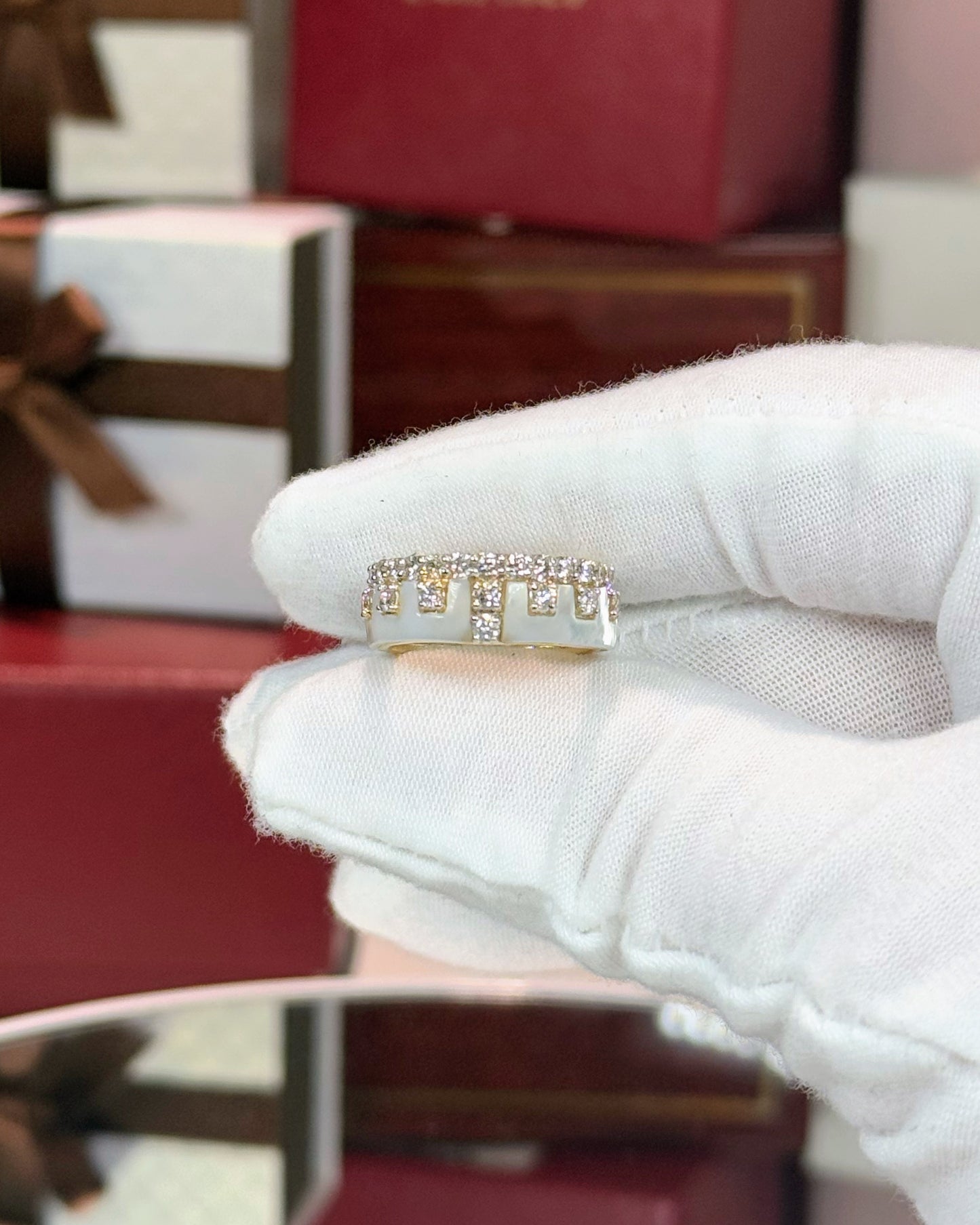 14k Yellow Gold MoP and Diamond Eternity Band Ring