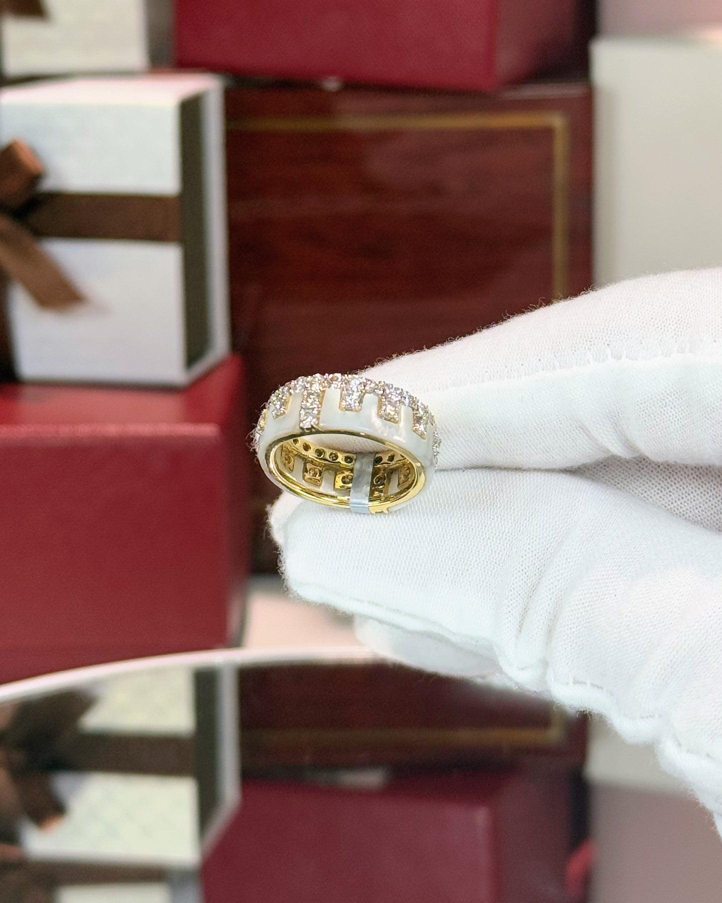 14k Yellow Gold MoP and Diamond Eternity Band Ring