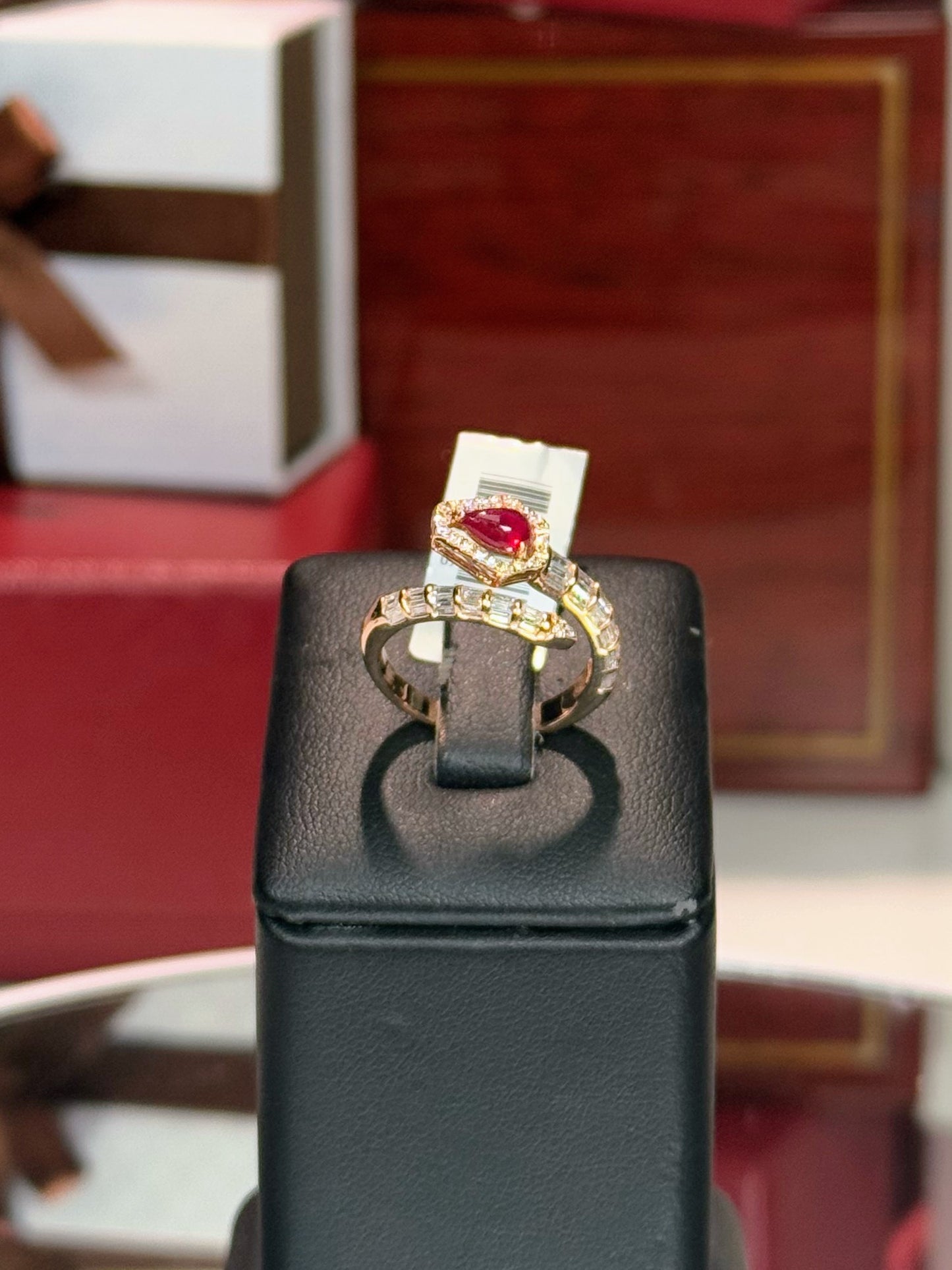 14k Rose Gold Ruby Head Serpent Wrap Ring