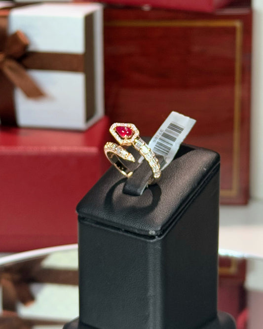 14k Rose Gold Ruby Head Serpent Wrap Ring