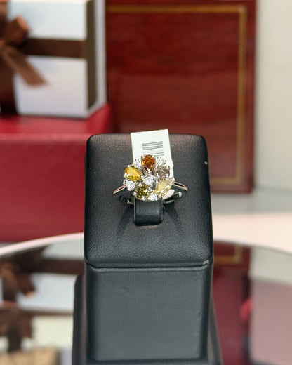 14k White Gold Fancy Color Diamond Cluster Ring