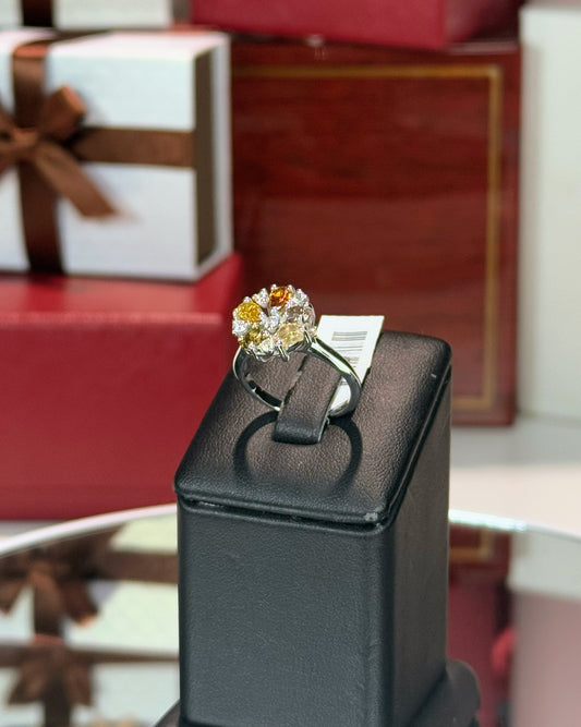 14k White Gold Fancy Color Diamond Cluster Ring