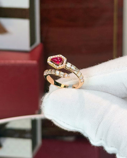14k Rose Gold Ruby Head Serpent Wrap Ring