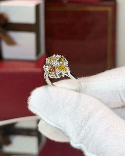 14k White Gold Fancy Color Diamond Cluster Ring