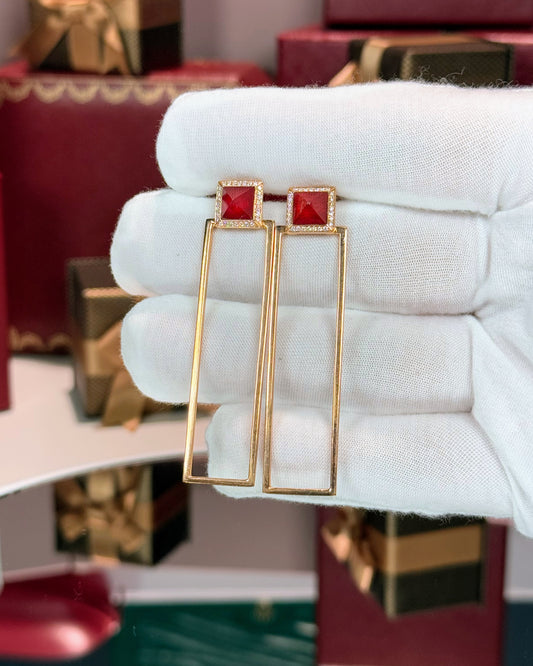 14k Yellow Gold Fancy Cut Spinel and Diamond Earrings
