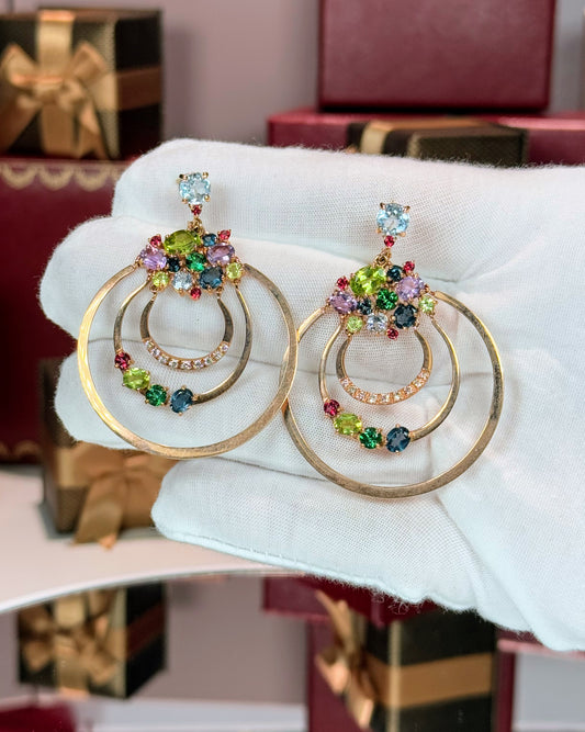 14k Rose Gold Assorted Colorstones Circle Earrings