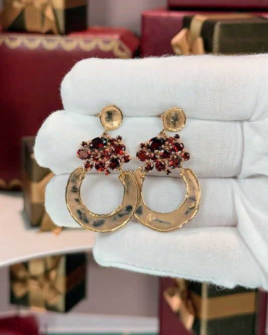 14k Hammered Finish Rose Gold Garnet Earrings