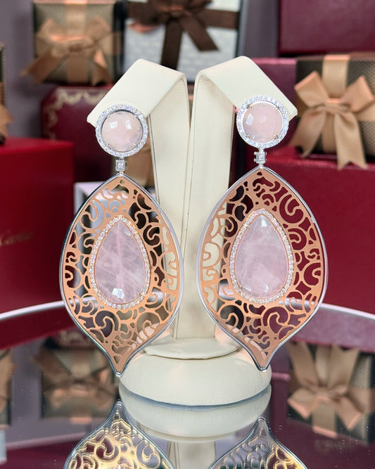 Rose Quartz 14k Yellow Gold Filigree Earrings