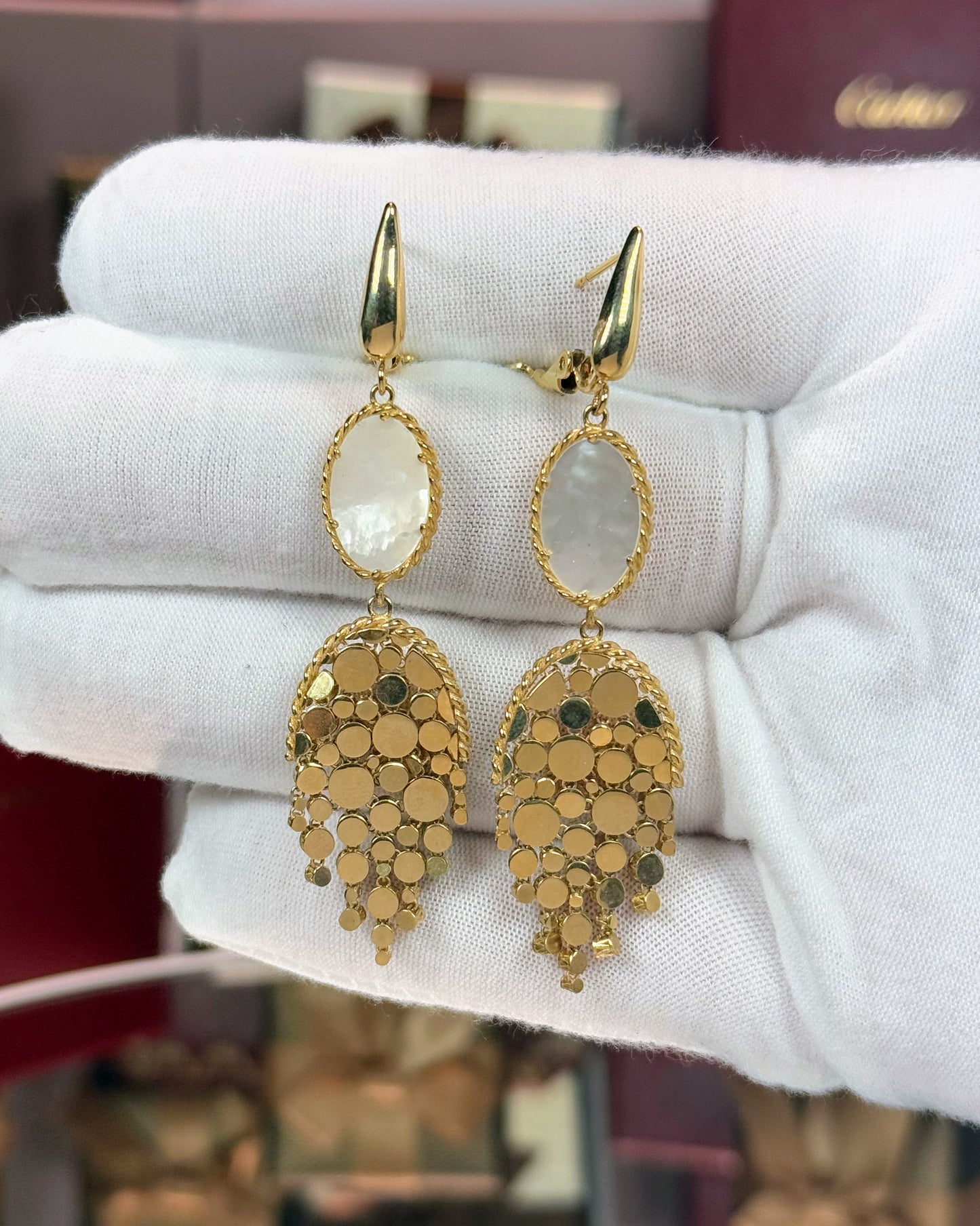 14k Yellow Gold Mother of Pearl Earrings