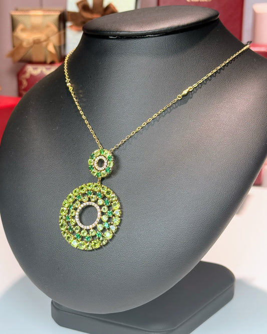 14k Yellow Gold Colorful Gemstones Pendant Necklace