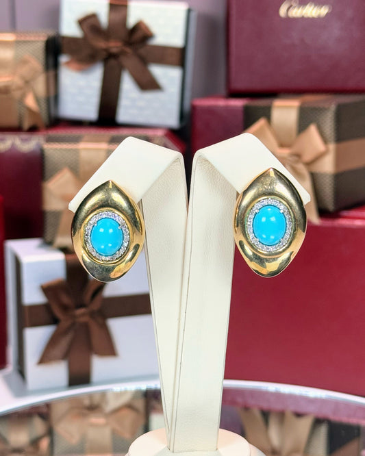 14k Yellow Gold Turquoise Eye Huggie Earrings
