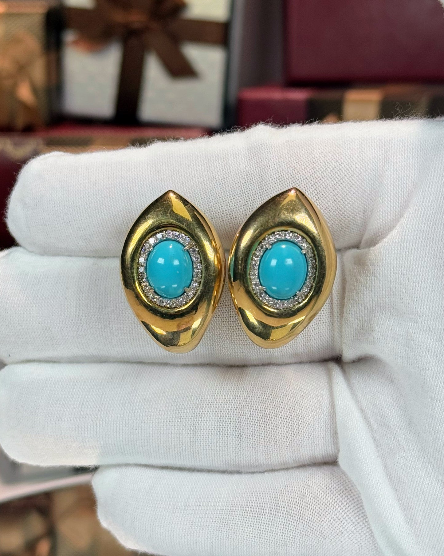 14k Yellow Gold Turquoise Eye Huggie Earrings