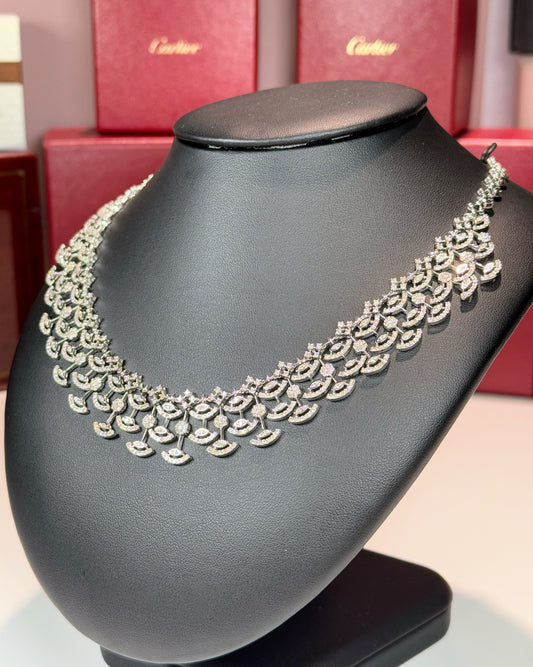 Maidenhair Leaf Design 14k White Gold Diamond Necklace