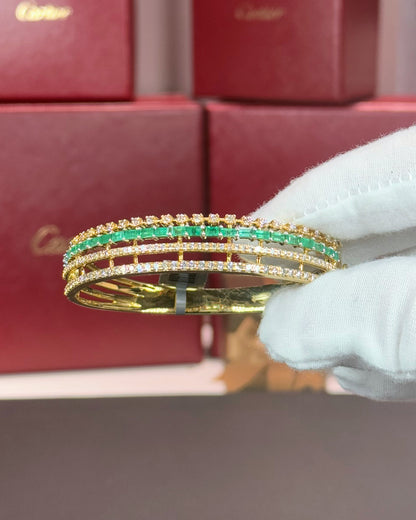14k Yellow Gold Emerald and Diamond Layered Bangle