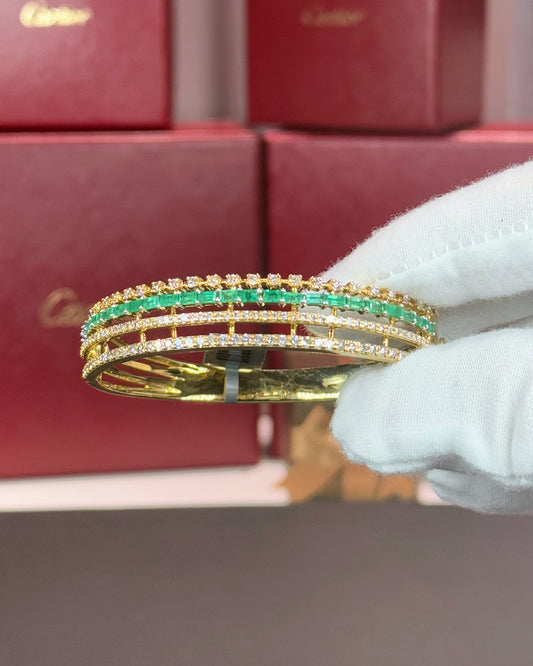 14k Yellow Gold Emerald and Diamond Layered Bangle