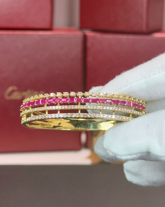 14k Yellow Gold Ruby and Diamond Layered Bangle