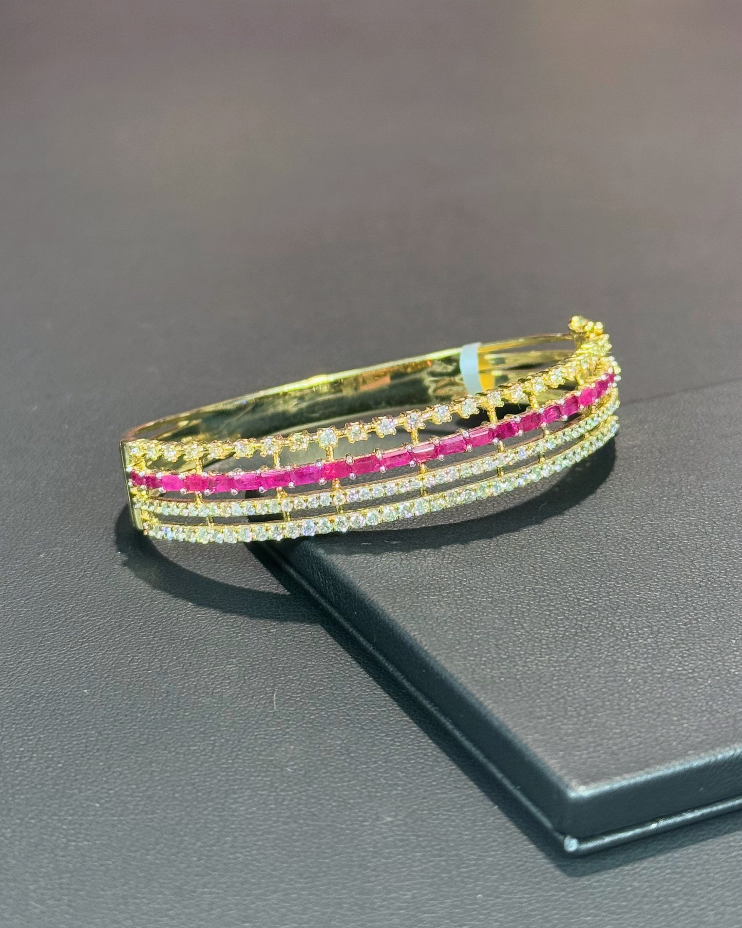 14k Yellow Gold Ruby and Diamond Layered Bangle