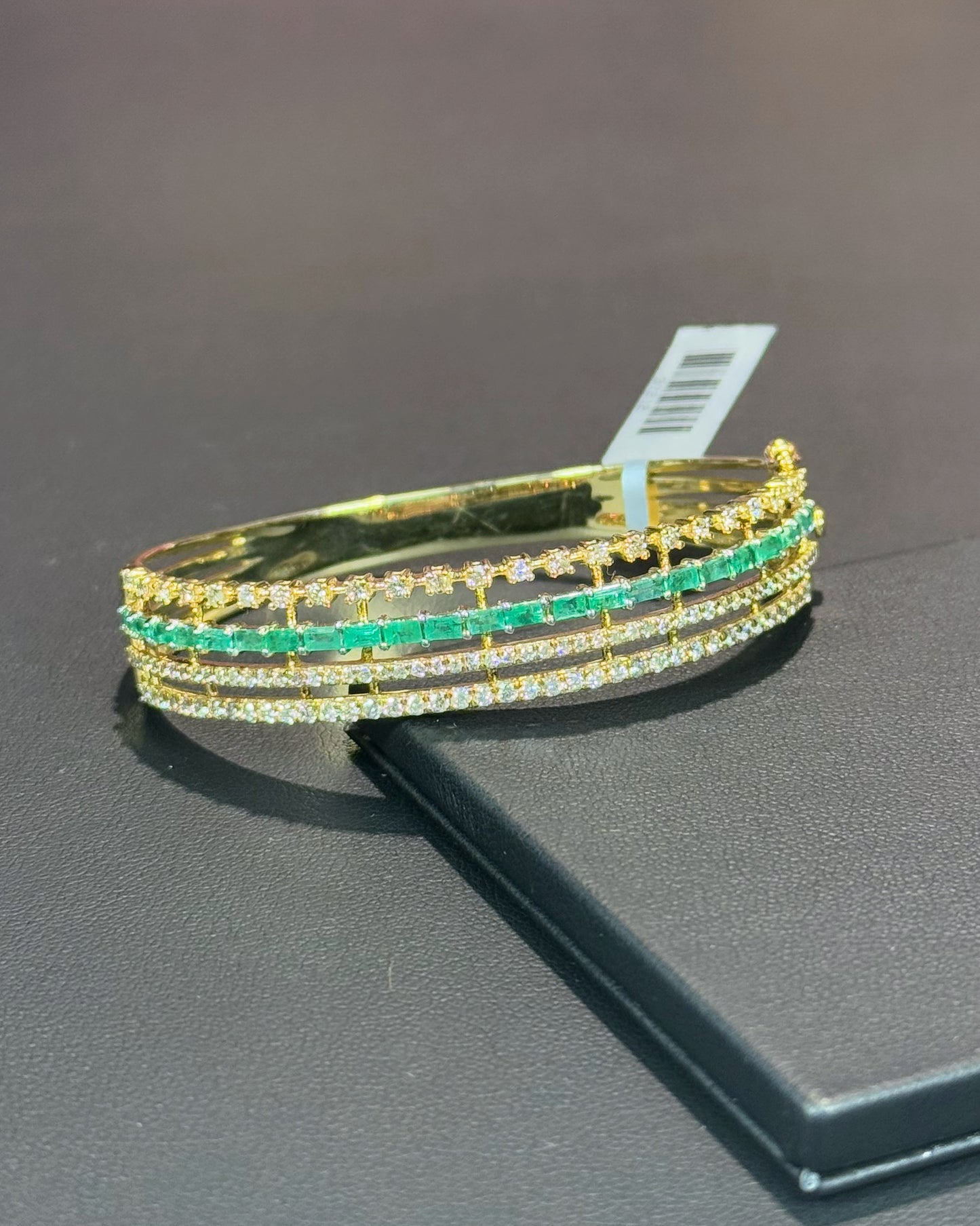 14k Yellow Gold Emerald and Diamond Layered Bangle