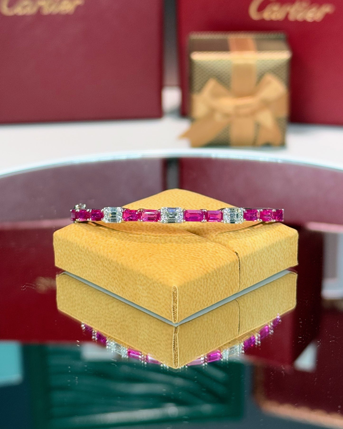18k White Gold Ruby and Diamond Bangle