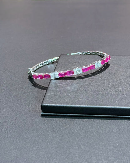 18k White Gold Ruby and Diamond Bangle