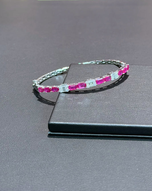 18k White Gold Ruby and Diamond Bangle