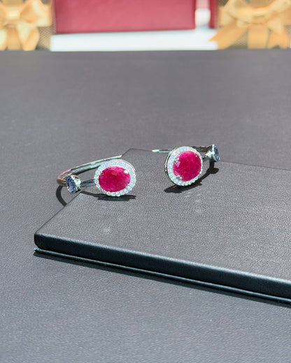14k White Gold Ruby Halo Open Cuff Bangle