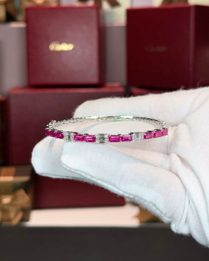 18k White Gold Ruby and Diamond Bangle