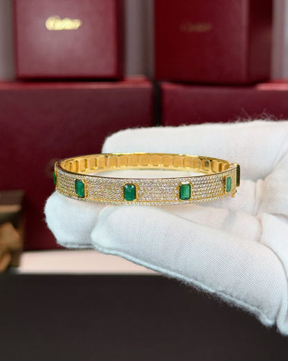 14k Yellow Gold Emerald and Diamond Bangle