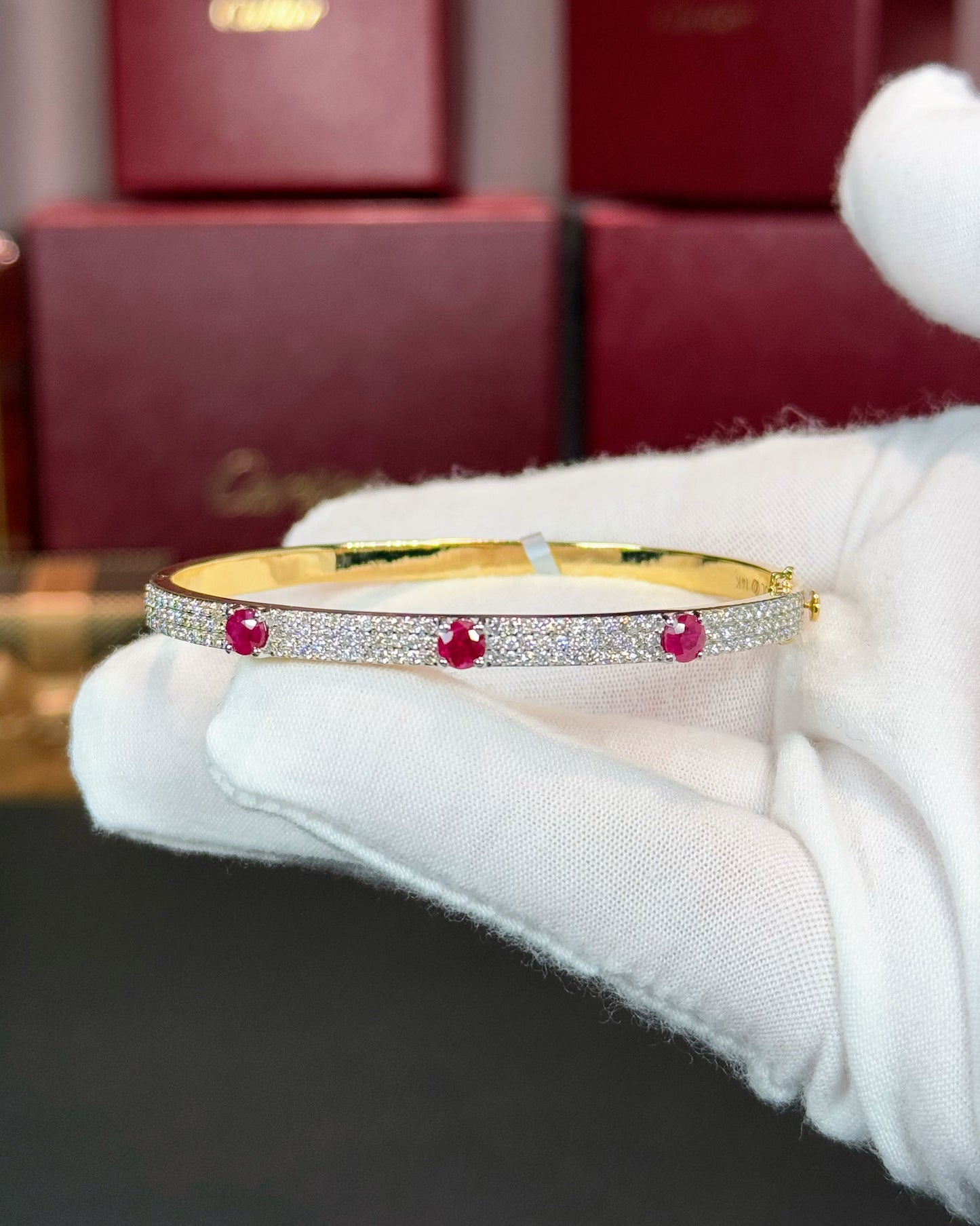 14k Yellow Gold Ruby and Diamond Bangle