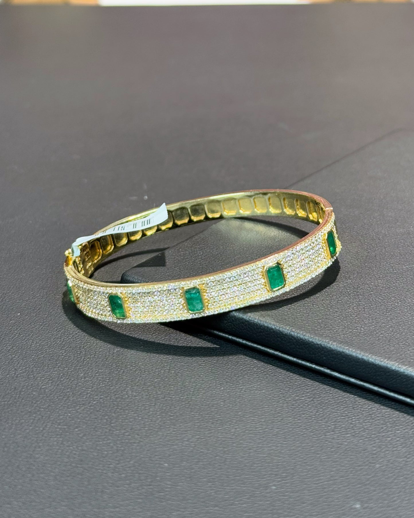 14k Yellow Gold Emerald and Diamond Bangle