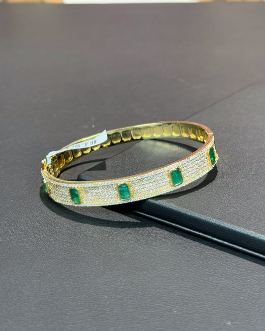 14k Yellow Gold Emerald and Diamond Bangle