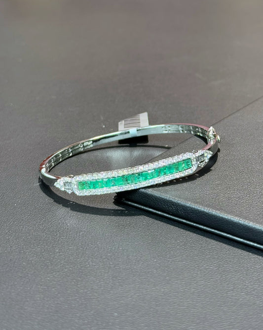 14k White Gold Emerald and Diamond Bangle