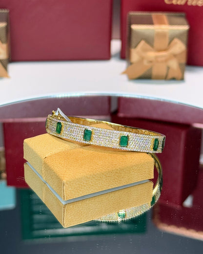 14k Yellow Gold Emerald and Diamond Bangle