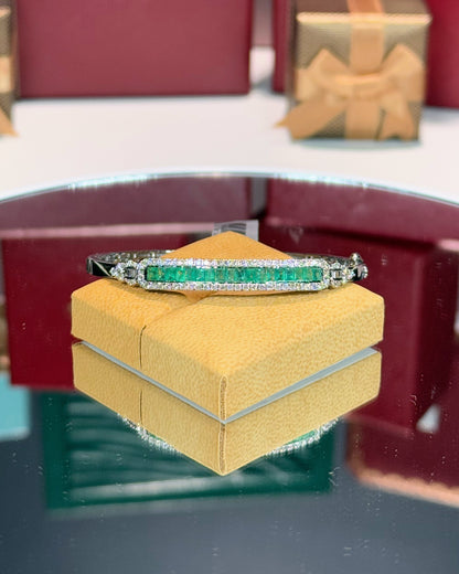 14k White Gold Emerald and Diamond Bangle