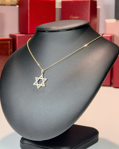 14k Yellow Gold Star of David Diamond Pendant Necklace