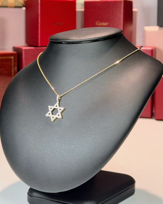 14k Yellow Gold Star of David Diamond Pendant Necklace