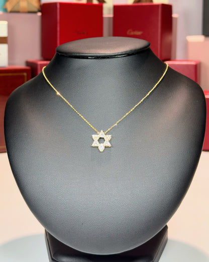 14k Yellow Gold Star of David Diamond Pendant Necklace