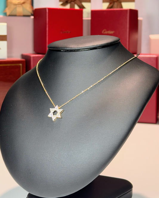 14k Yellow Gold Star of David Diamond Pendant Necklace